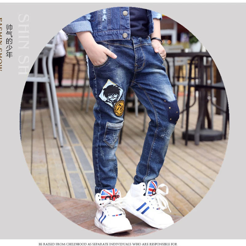 3-12 Years Spring Autumn Boys Jeans Slim Fit Style Cartoon Pattern Long Casual Trousers For Kids Children Handsome Pants 250517