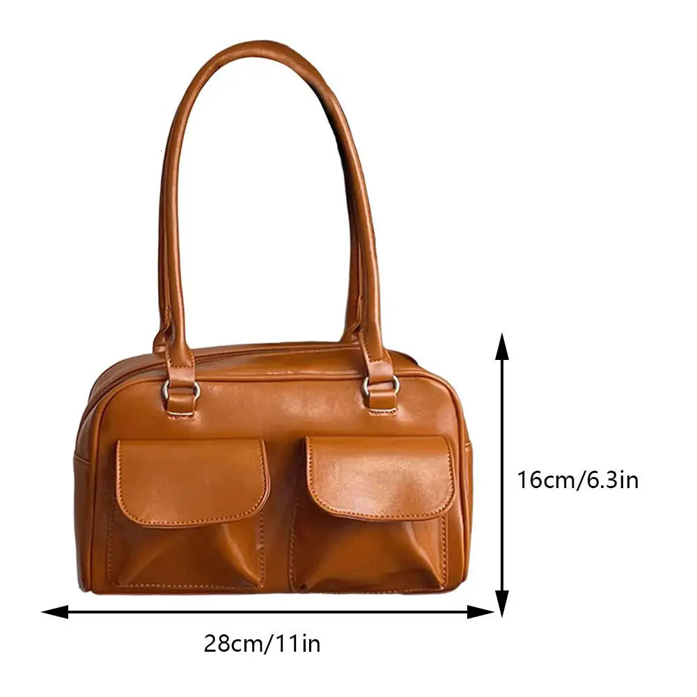 Retro Womens Satchel Hobo Bag PU Leather Shopping Bag Fashion Solid Armpit Bag Casual Double Pocket Hand Underarm Bag 250515