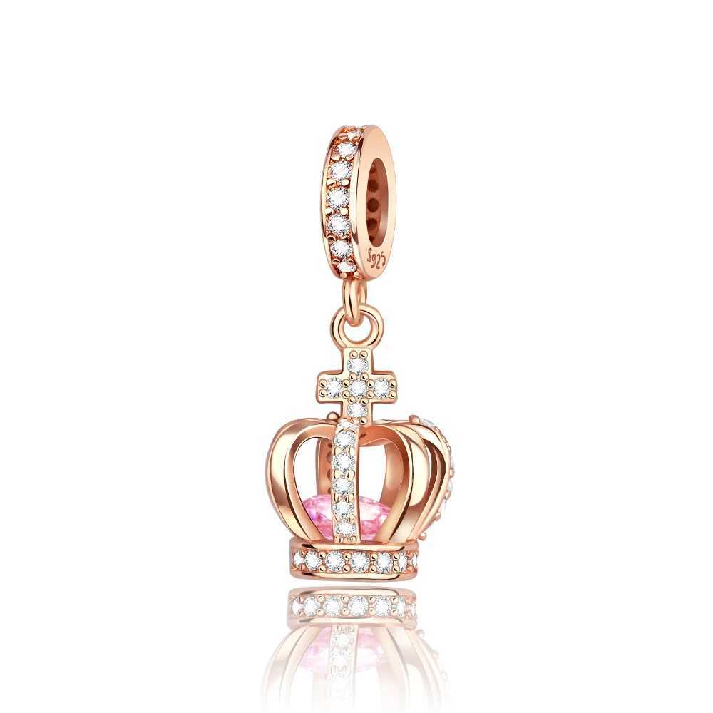 Sparkling Rose Gold 925 Sterling Silver Pave Round Beads Dragonfly Charm Fit Original Bracelet Pendant for Girls Jewelry GiftXJ250517