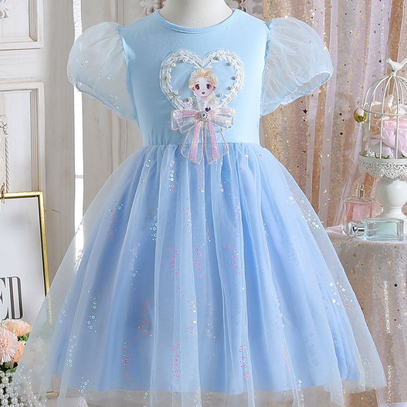 DISNEY girls designer clothes toddler designer clothes Frozen Elsa princess Summer short-sleeved dress children cotton comfortable soft.
