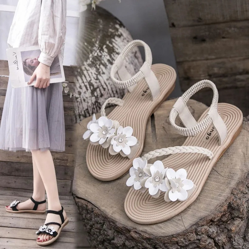 Summer Shoes Fashion Woman Sandals Flowers Mixed Colors Ankle Strap Flat Casual Beach Sandals Open Toe Women Shoes 250515