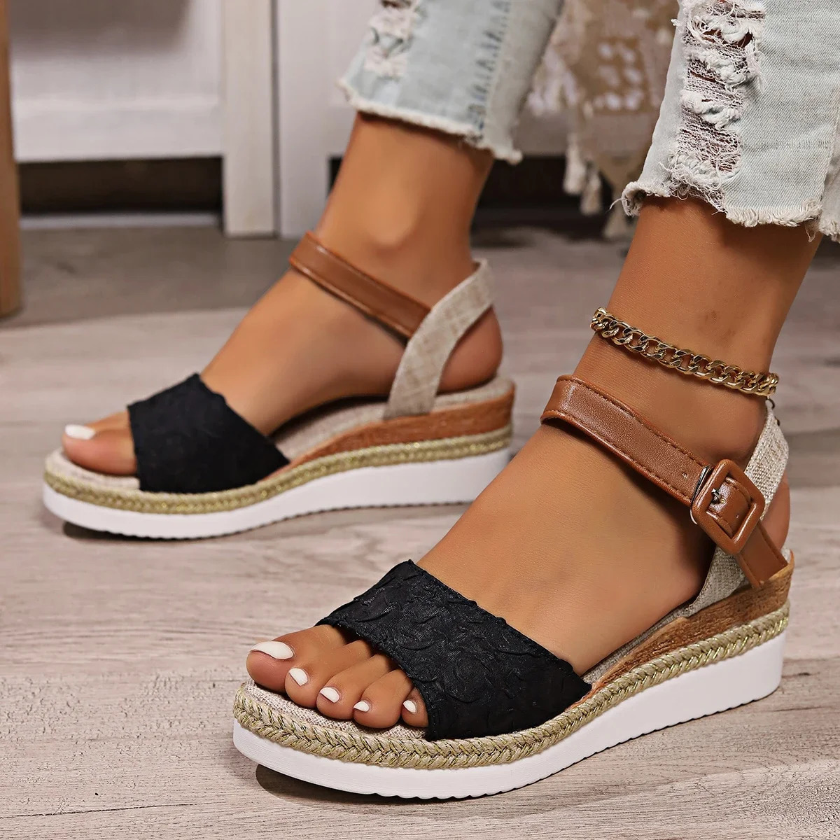 Women Sandals Summer Espadrille Strap Wedge Sandals Women Casual Open Toe Shoes Women Roman Platform Sandals Zapatos De Mujer 250515