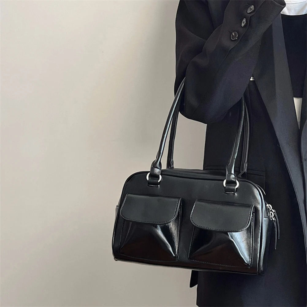 Retro Womens Satchel Hobo Bag PU Leather Shopping Bag Fashion Solid Armpit Bag Casual Double Pocket Hand Underarm Bag 250515