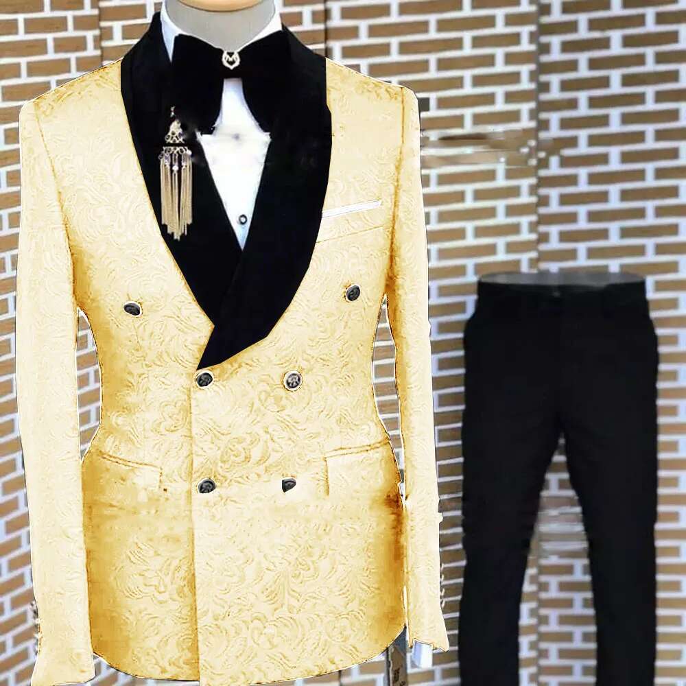 Gray Formal For Men Floral Jacket Pants 2 Piece Set Party Wedding Groom Tuxedo Elegant Men's Suit Handsome Blazer Designer