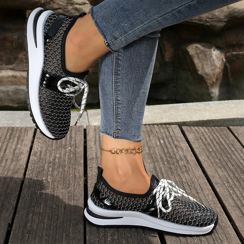 Hollow Mesh Breathable Sneakers for Women 2025 Summer Lightweight Slip On Sports Shoes Woman Plus Size Fashion Platform Sneakers 250515