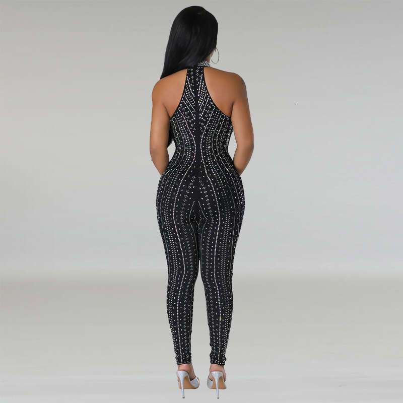 Wide Leg Jumpsuit Women S Sexy Tight Fitting Summer New Hollow Out Hot Stamping Sleeveless Jumpsuit