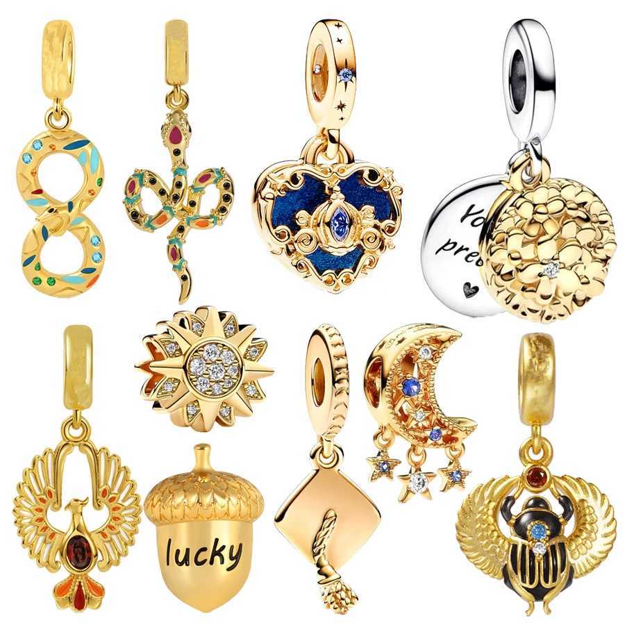 New Gold Plated Series Scarab Snake Phoenix Charm Beads Fit Original 925 Sterling Silver Bracelet DIY Women Fashion Jewelry GiftXJ250517