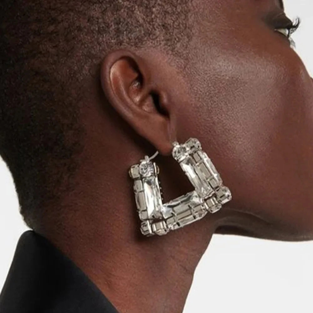 Stonefans Hollow Crystal Large Hoop Earrings Square Lady Accessories Elegant n Geometric Rhinestone Statement Prom 250517