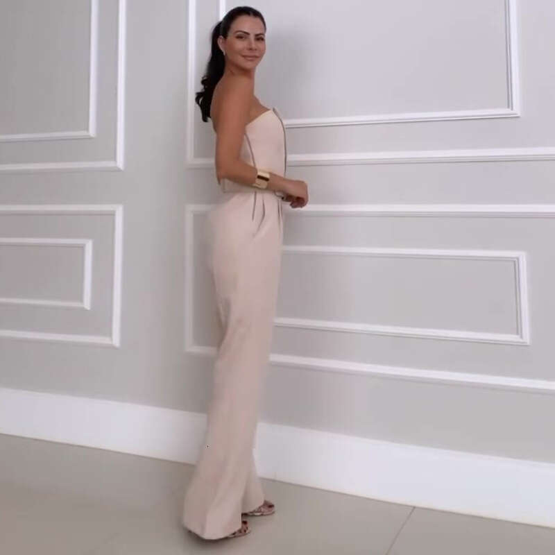 Wide Leg Jumpsuit Summer New Fashion Strapless Waist Cinching Solid Color Wide Leg Jumpsuit Women S Clothing