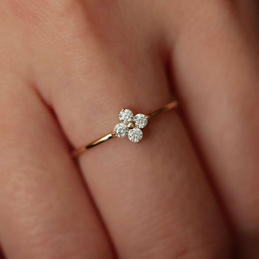 Designer for Woman Ring Pure silver gold-plated four leaf clover zircon fine ring Sier Gold Fashion jewelry Gifts