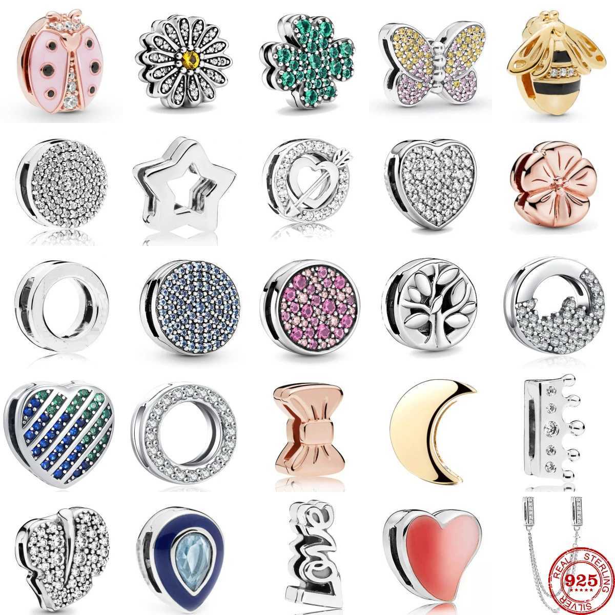 New 925 Silver Butterfly Five pointed Star Round Reflective Charm Clip Bean Suitable for Women DIY Original BraceletXJ250517