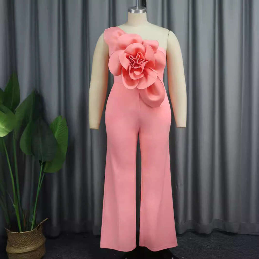 Wide Leg Jumpsuit AM One Shoulder Collar Sleeveless Fashion D Flower Jumpsuit Jumpsui