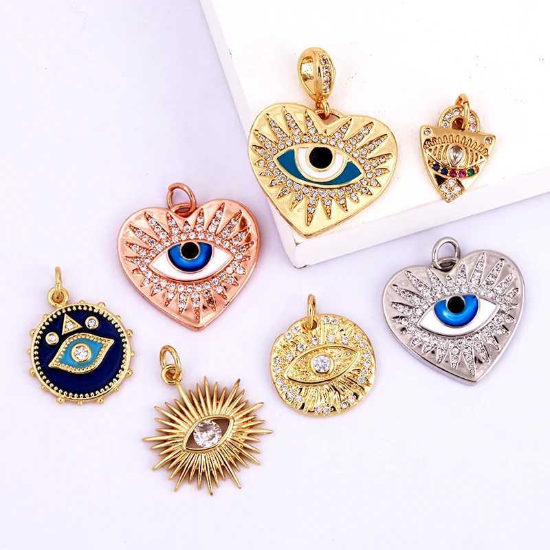 Evil Eye Charm Pendant18K Real Gold Plated Cubic Zirconia CZ Paved ReligoursJewelry Necklace Bracelet Accories Supplies K09XJ250517