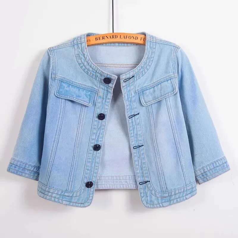 5XL Quarter sleeved O neck Denim Jacket For women's Summer New Spring Short Loose Top Paired With Dress Cowboy Outwear