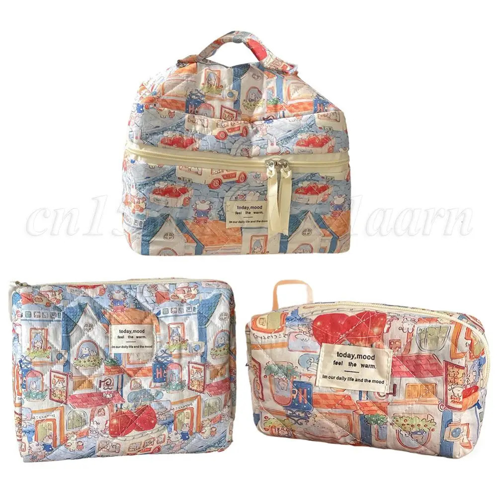 Aesthetic Cartoon Cosmetic Bag Quilted Makeup Bags Little Rabbit Pattern Toiletry Bag Large Capacity Travel Skincare Storage Bag 250514