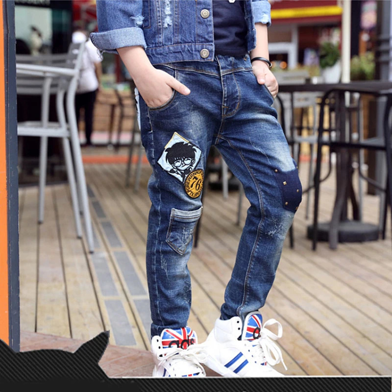 3-12 Years Spring Autumn Boys Jeans Slim Fit Style Cartoon Pattern Long Casual Trousers For Kids Children Handsome Pants 250517