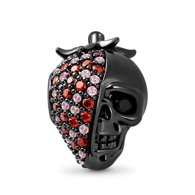 Sparkling Black Cats Skull Pendant Sterry Skull Charm Beads Fit Original European 925 Silver Bracelet DIY Women JewelryXJ250517