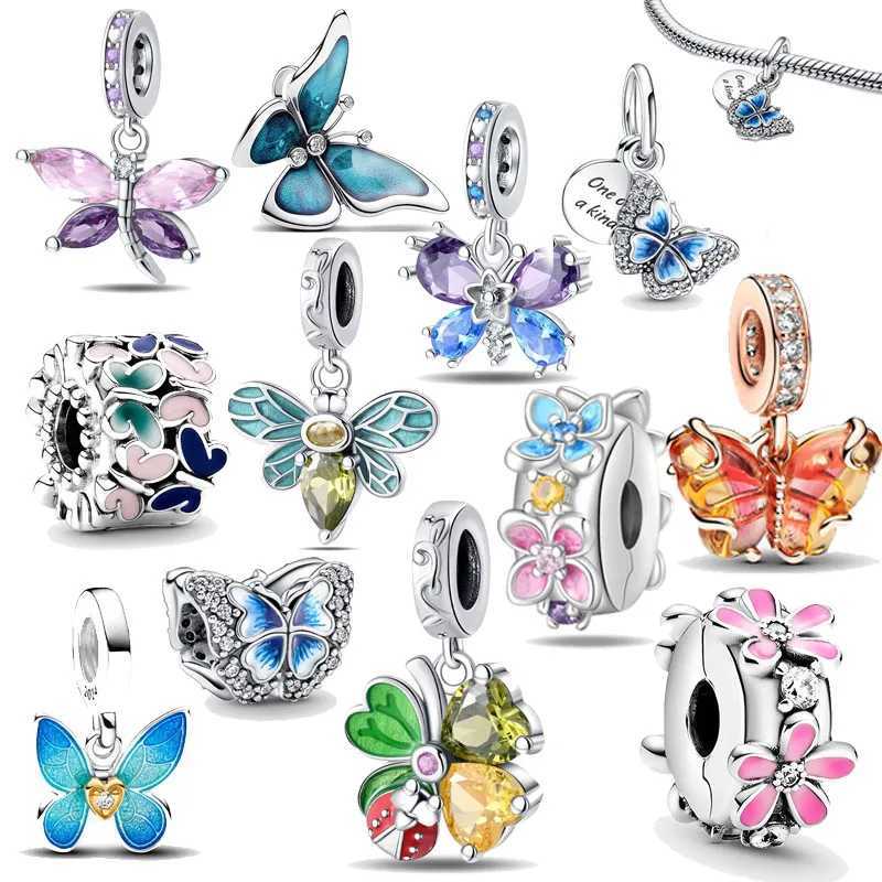 2025 New 925 Silver Bead Charm Spring Series Sparkling Butterfly Dangle Charm Diy Fit Original Pand Bracelet Women Jewelry GiftXJ250517