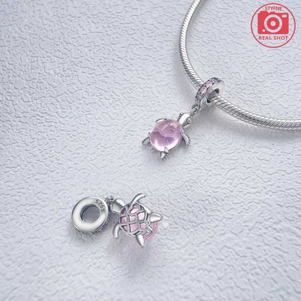 925 Sterling Silver Zircon inlaid with pink blue green purple multicolored crystal turtle Fit DIY Bracelet Necklace Dangle CharmXJ250517