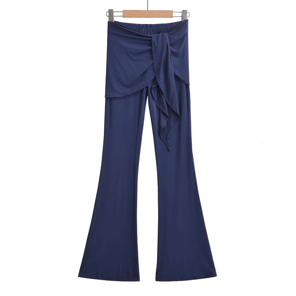 Zhao Lusi's Fake Two-Piece Lace Up Micro Flared Show Off Her Slimming And Leg Length, Autumn Home Casual Floor Length Pants For Women B5