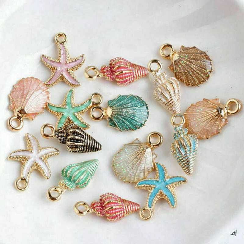 13Pcs/set Summer Beach Starfish Shell Charms Colorful Copper Pendants Jewelry DIY For Bracelet Necklace Earring Jewelry MakingXJ250517