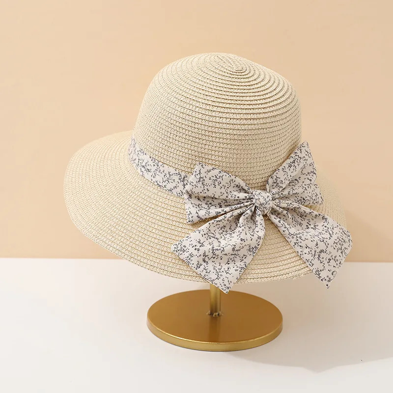 Summer Womens Panama Straw Hat with Butterfly Ribbon Dome Sun Protection Cap for Beach Travel Sunscreen Accessory 250516