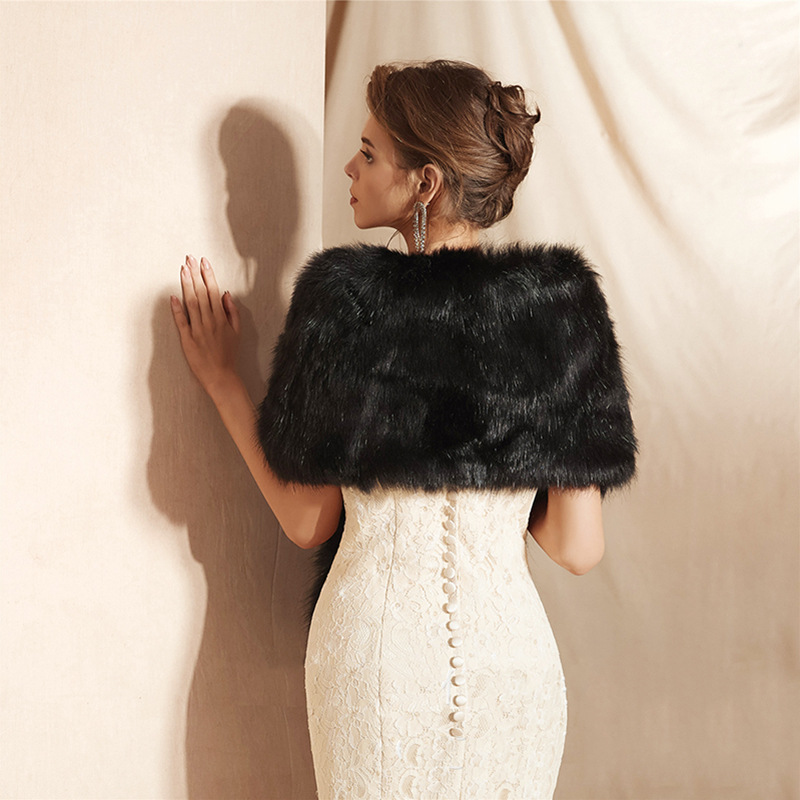 K744 Black evening dress cheongsam shawl white plush thick outer wear warm winter cloak retro autumn and winter shawl