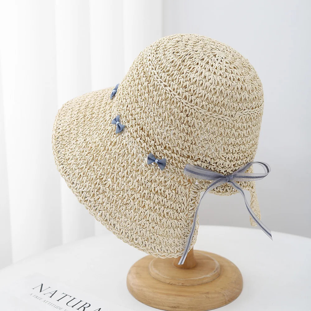 Bucket Hat Female Sunhat Womens Summer Ethnic Style Straw Big Brim Fisherman Cap Sunshade Beach Accessories Seaside 250517