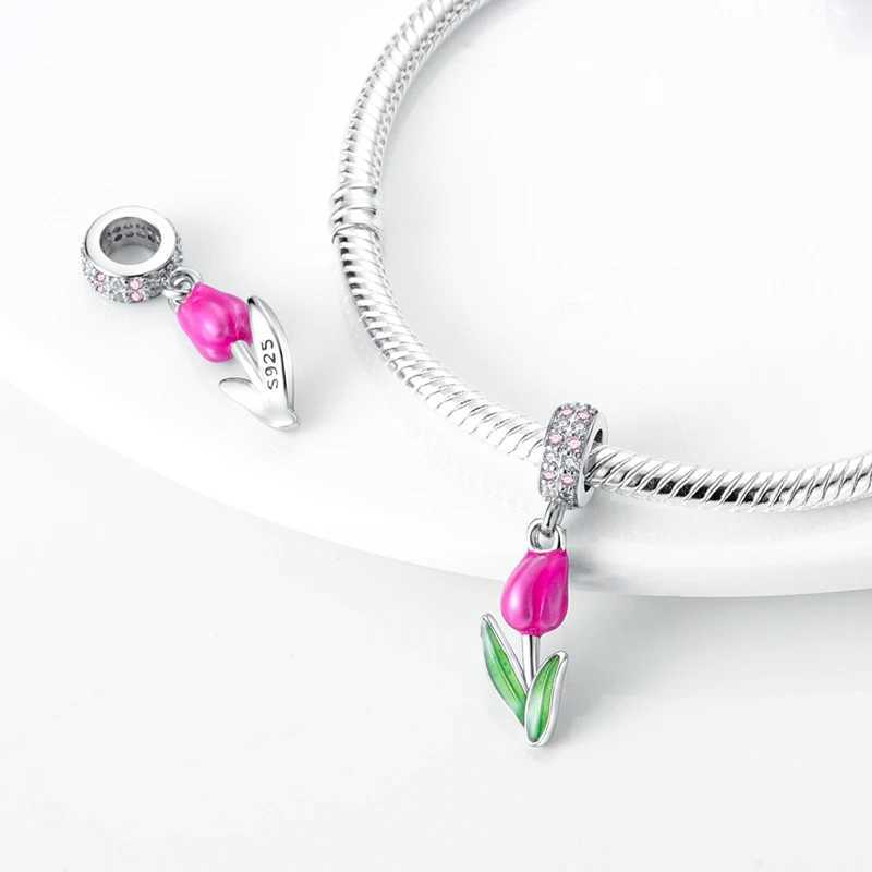 925 Silver Flower Charms Sunflower Tulip Pendants Fit Original Pan Bracelet Making Jewelry BaedsXJ250517
