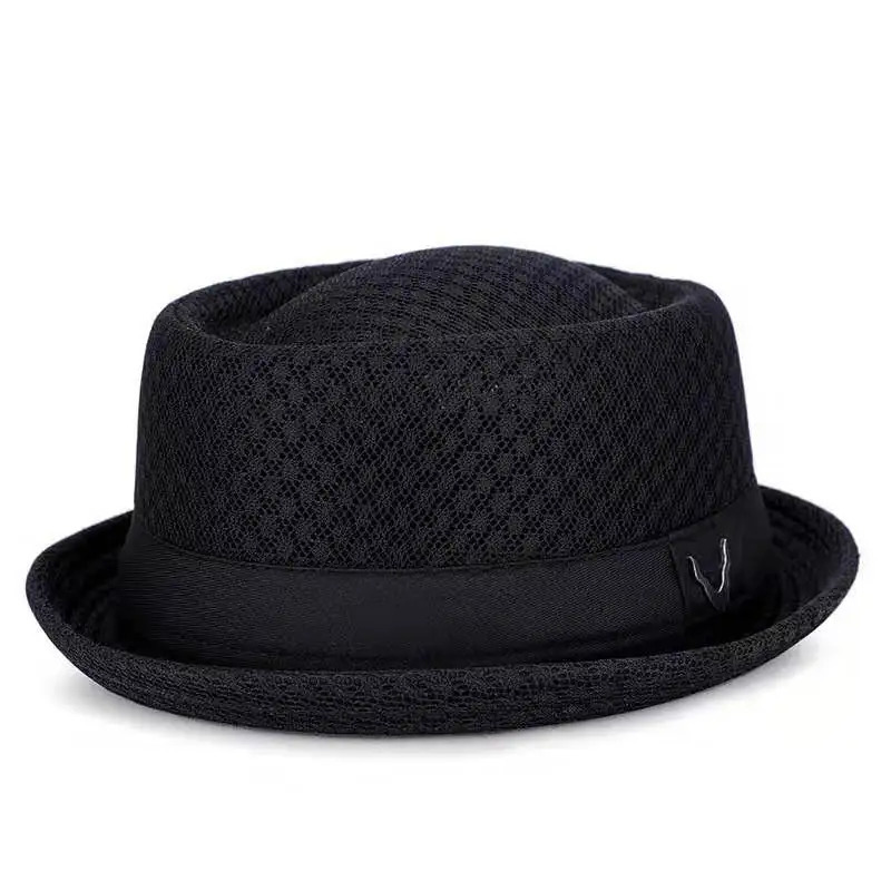 England jazz hat breathable mesh flat hat visor straw hat beach hat Retro cap Foldable cap sun hat casual Panama hat 250516