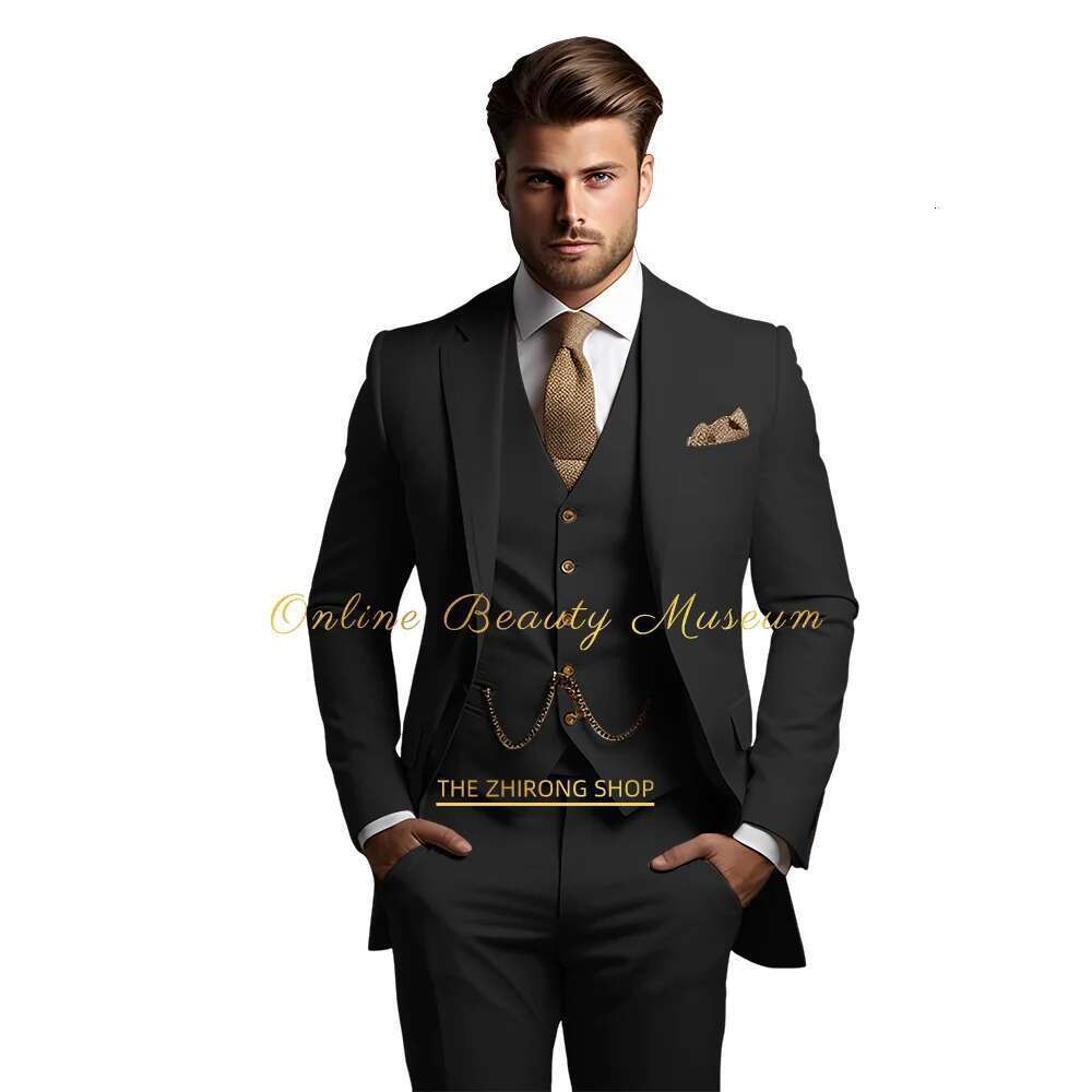Men's Khaki Suit (Jacket Vest + Pants), Fashionable And Elegant Style, High-Quality Tailor-Made Dress For Wedding Parties Designer