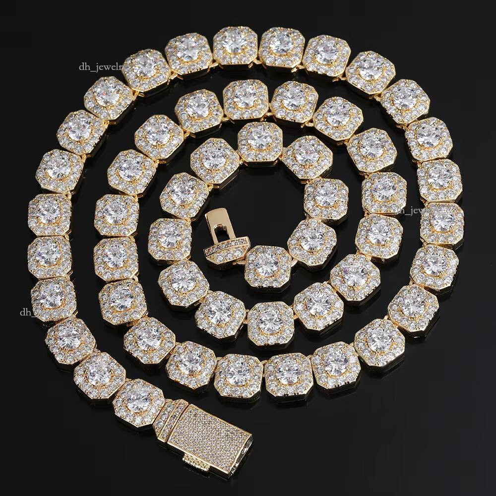 Nuoya 10mm Gold Plated Clustered Tennis Chain Necklace Iced Out Baguette Cubic Zircon Choker Necklaces