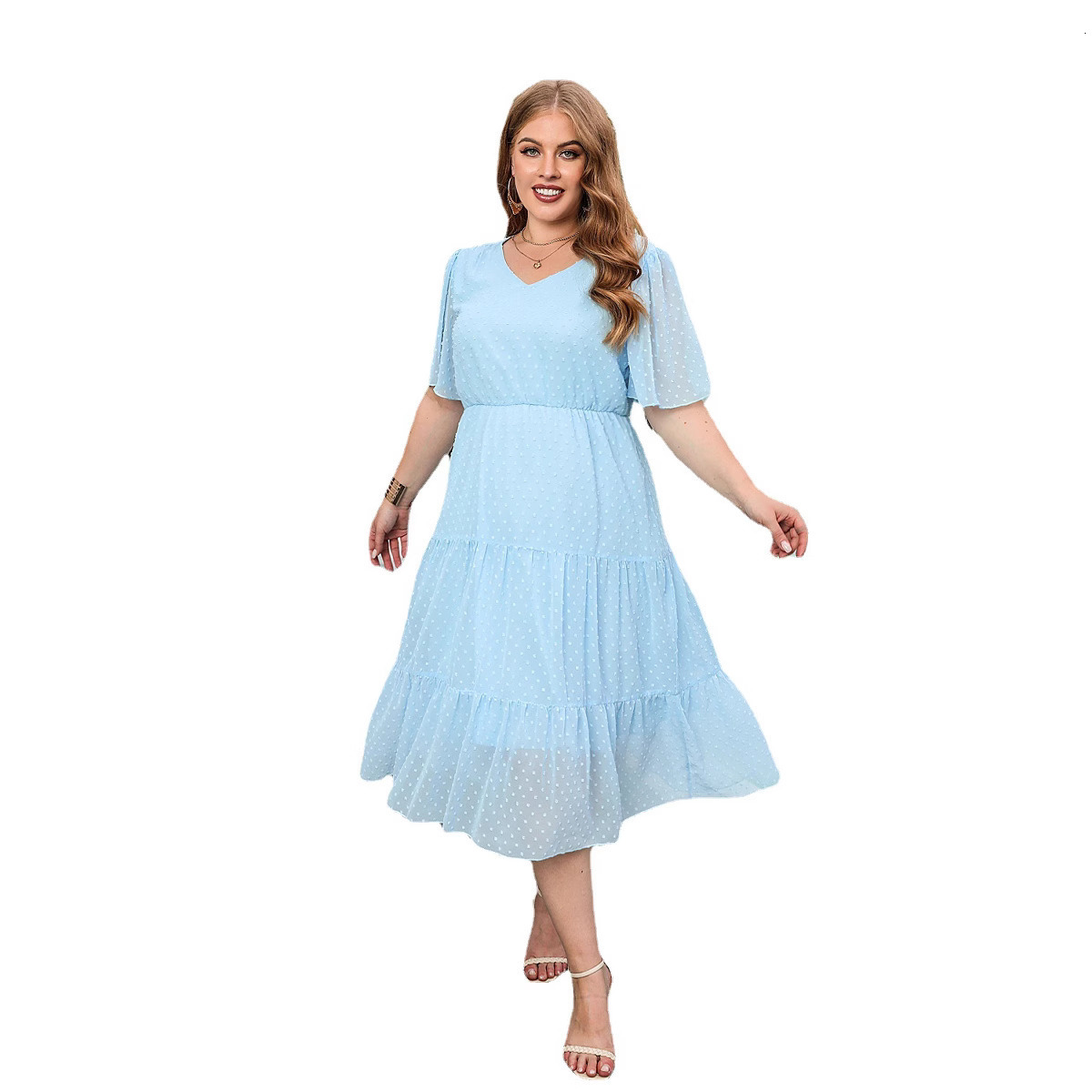 Large Womens Wear Large Solid Leisure Holiday Dress Chiffon Holiday Elegant Mid Length Dress