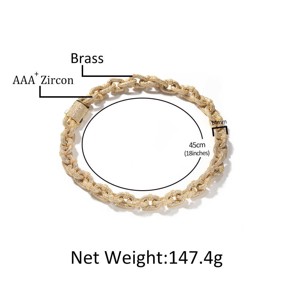 14mm High Quality Hip Hop Infinity Links Lock Chain Necklace Full 5A Zircon Vintage Men Jewelry