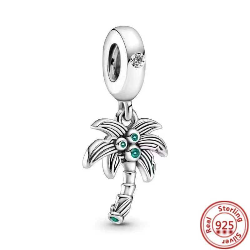 925 Silver Green Zircon Series Family Tree Hollow Lucky Beads Fit Original Pantaro Charms Bracelet DIY JewelryXJ250517