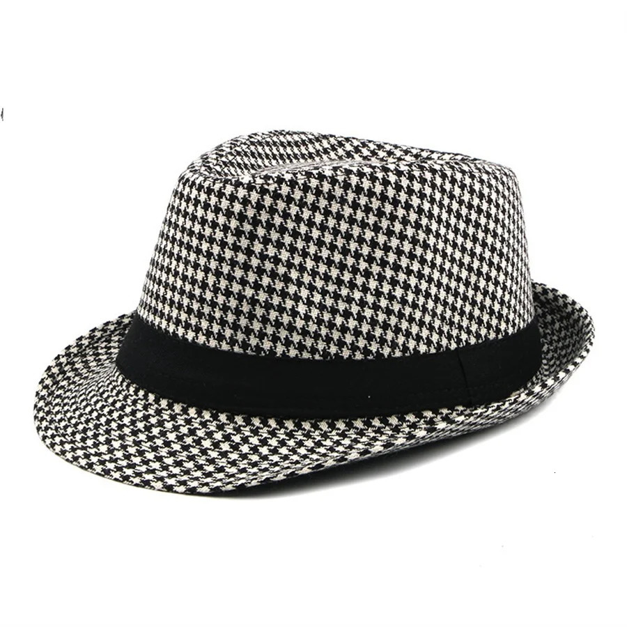 Spring Summer Vintage Checked Top Hat Mens Middle-aged and Elderly Woolen Gentlemans Hat Jazz Hat 250516