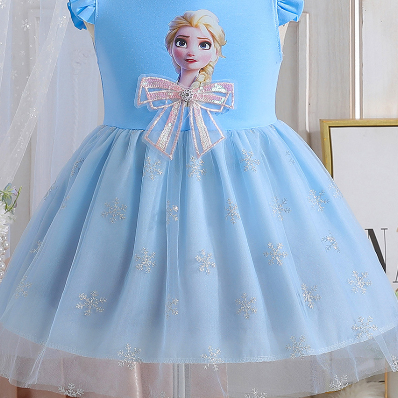 DISNEY kids designer clothes girl toddler designer clothes Frozen Elsa summer dress children's bow skirt cotton princess dress for children comfo