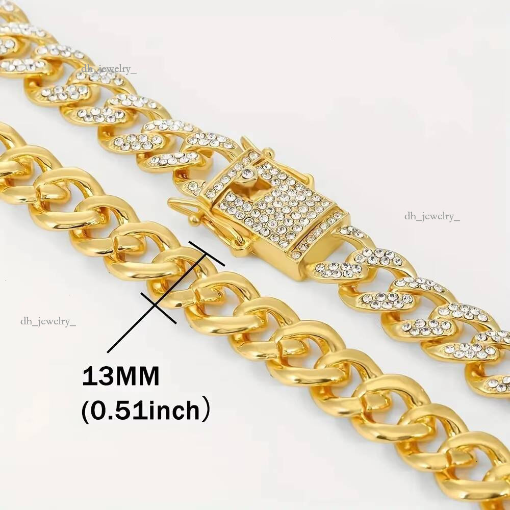 10MM Width Fashion Full Rhinestone Cuban Chain Necklace Bracelet Ice Out Jewelry Hip-hop Accessories