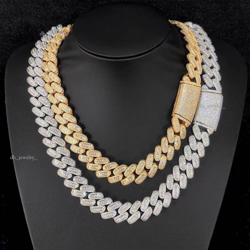 Nuoya Custom Link Necklace for Men 18mm Iced Baguette Dia Hiphop Style Gold Plated Cuban Chain Rappers Jewelry