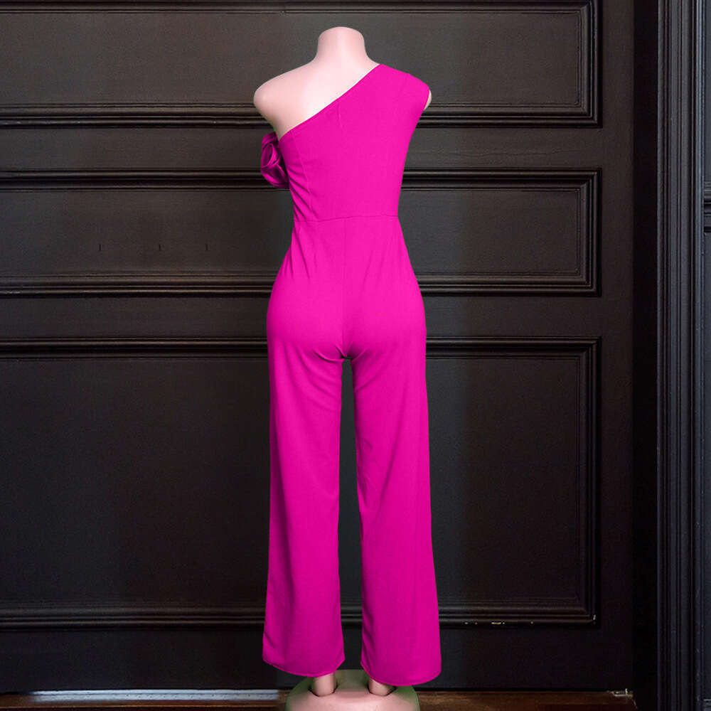 Wide Leg Jumpsuit Sexy One Shoulder Sleeveless Wooden Ear Edge High Waist Wide Leg Pants S XXL Large Women S Jumpsuits