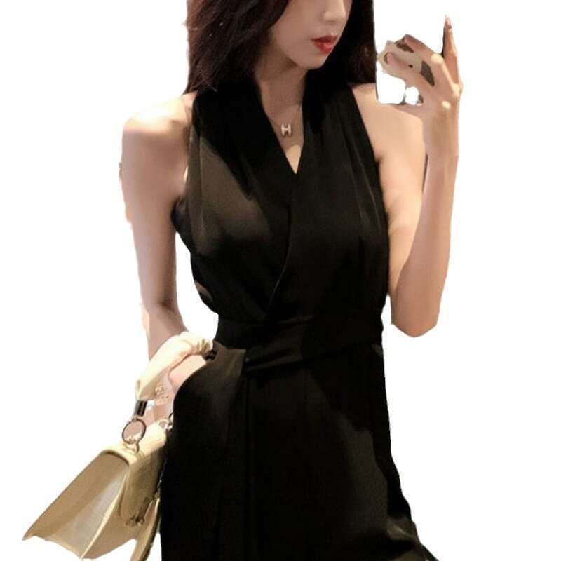 Wide Leg Jumpsuit Hanging Neck Women S Summer New White Suit Wide Leg Pants Deep V Neck Western Style Slim Fit Jumpsuit Trend