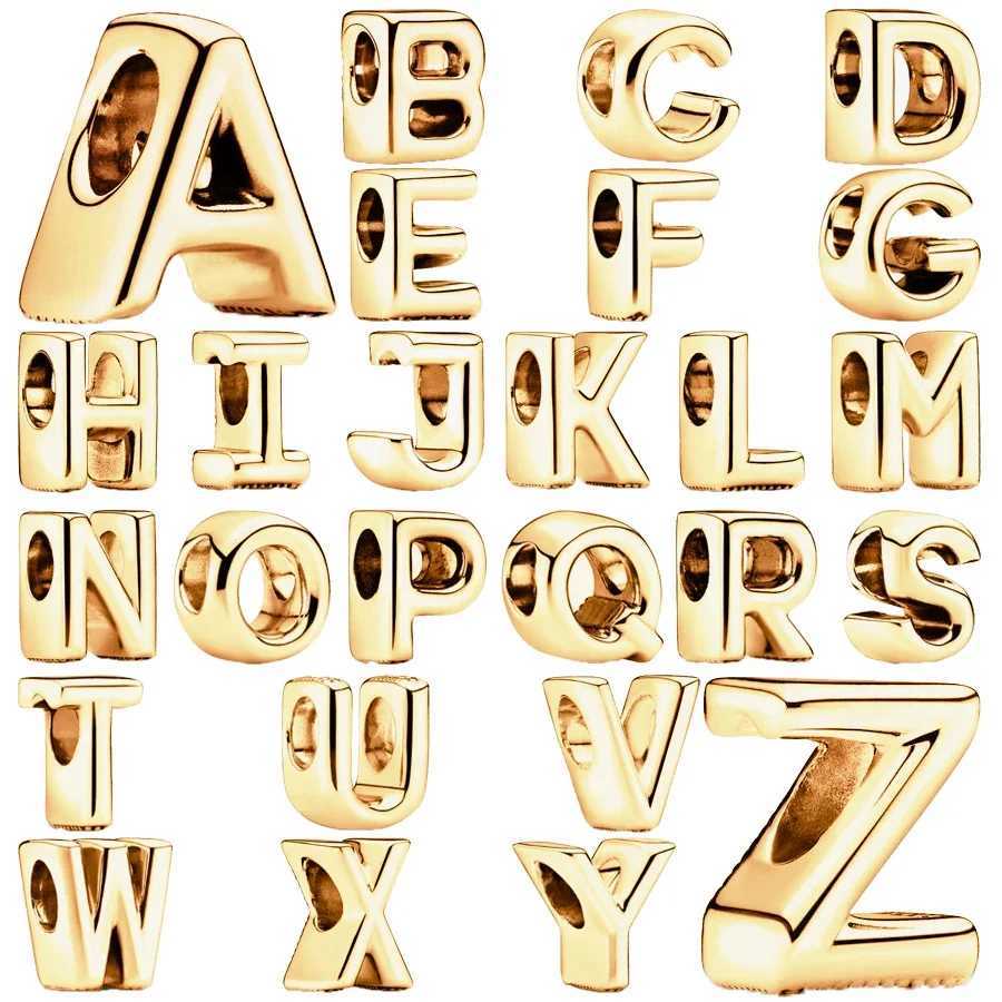 NEW Gold Plated Letter A-Z Alphabet Trinket Charm Bead Fit Original 925 Sterling Silver Bracelet Women DIY Fashion Jewelry GiftXJ250517