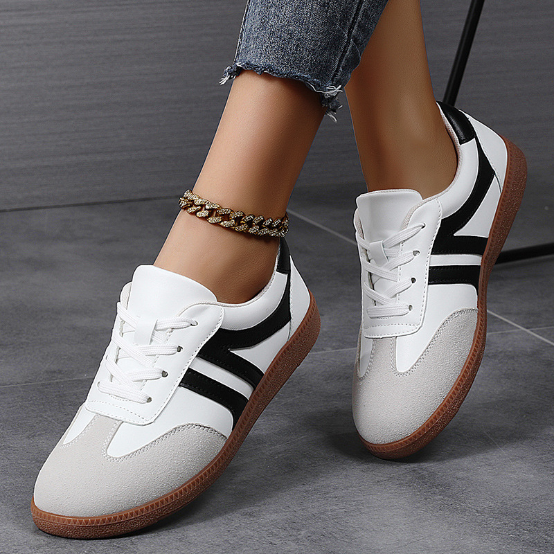 Free shipping. Designer ladies' 2025 new cross-border Korean version German training shoes, fashionable flat retro color-block casual sports, ver