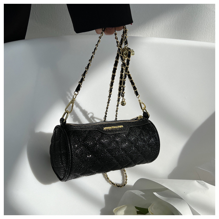 2025 Designer Fashion Texture Small Autumn New Trend Niche Design Chain Crossbody Womens Cylindrical Mini Bag