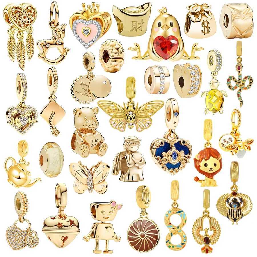 New Gold Plated Angel EyesPhoenix Kings Cake Dangle Charm Bead Fit Original 925 Sterling Silver Bracelet DIY JewelryXJ250517