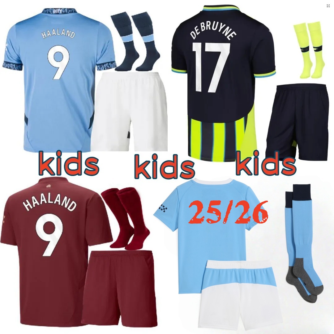 Baby Kids chester citys HAALAND soccer jerseys shirt DRAGON GREALISH STERLING man citys jersey MAHREZ fans player DE BRUYNE FODEN kids kit football tops blue 25 26