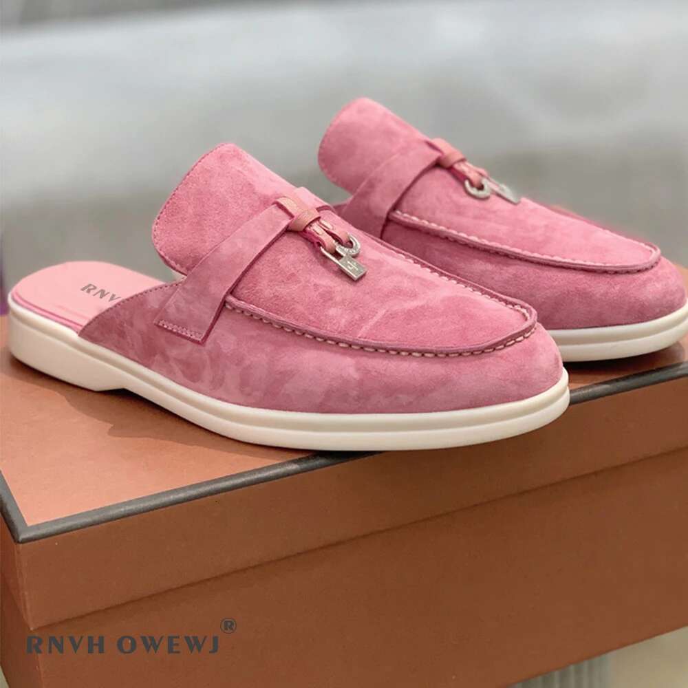 2025 Women's Flat Loafer Summer Top Quality Suede Leather Tassel Metal Buckle Slipper Mules Comfortable Slip on Shoes