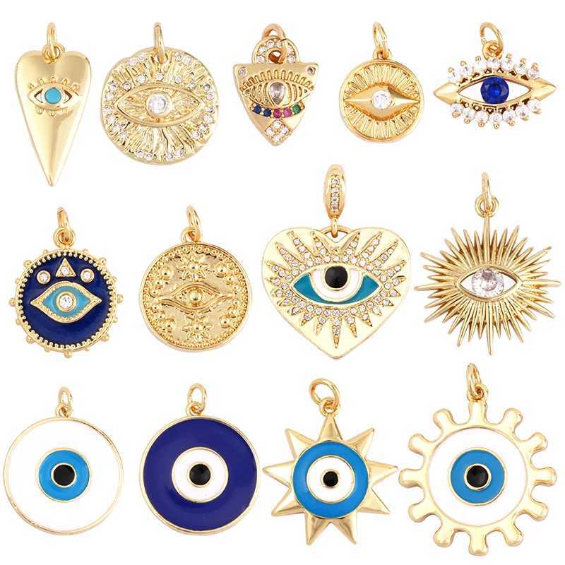 Evil Eye Charm Pendant18K Real Gold Plated Cubic Zirconia CZ Paved ReligoursJewelry Necklace Bracelet Accories Supplies K09XJ250517