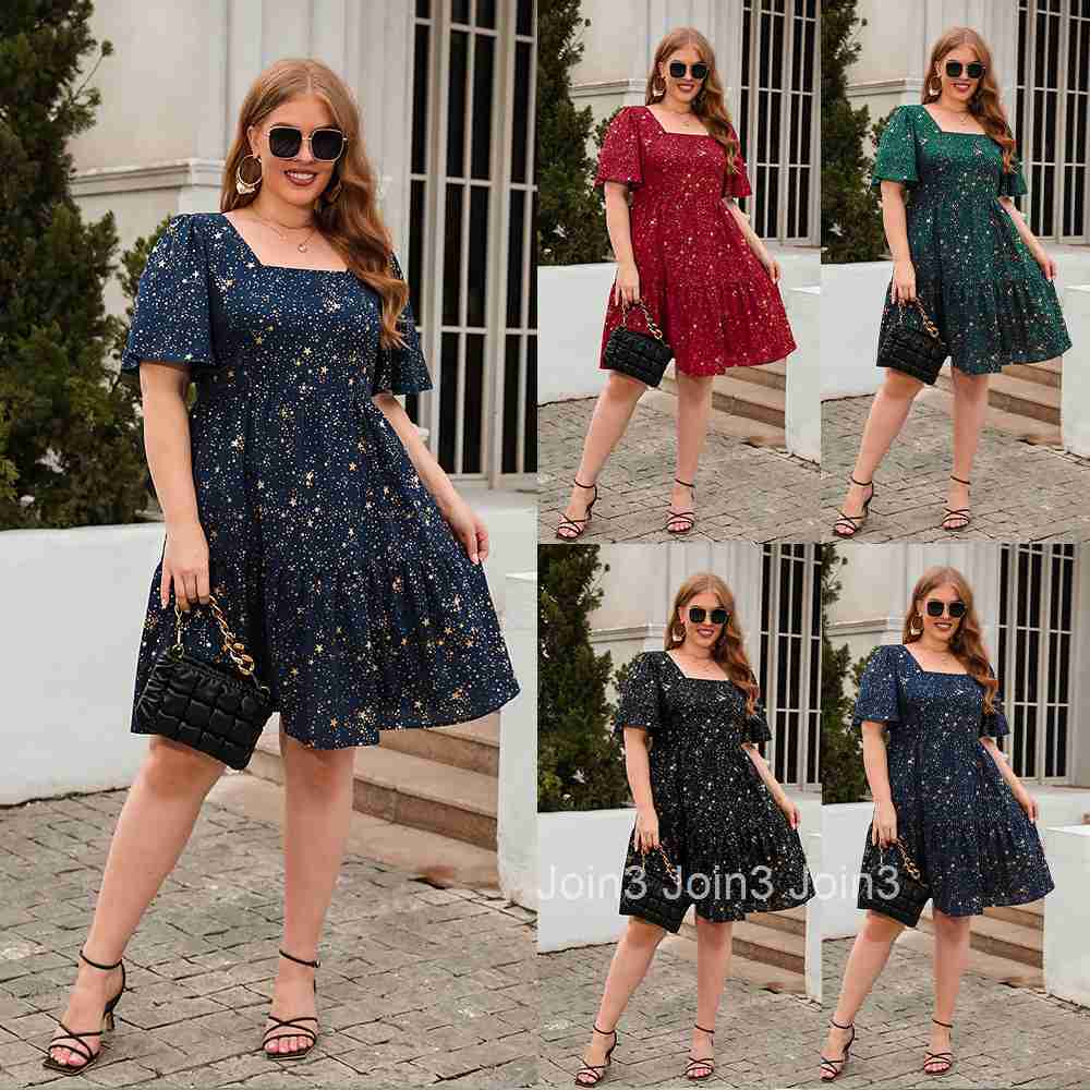 Gold Stamping Printing Casual Loose Fitting Dress Cocktail Party Elegant Dress Oversized Womens Clothing