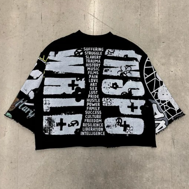 Men's T Shirts American Gothic Cartoon Pattern Printed Oversized T-shirt Street Hip Hop Loose Round Neck Hooded Middle Top